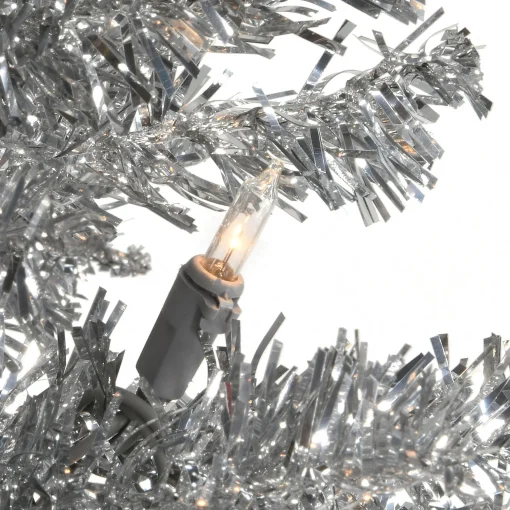 National Tree Company Silver Trees>7' Pre-Lit Pencil Silver Tinsel Artificial Christmas Tree, Clear Lights