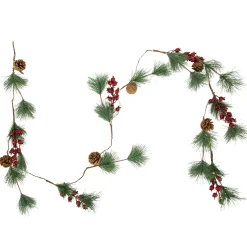 Northlight 6.5' Pre-Lit Pine And Berry Artificial Christmas Garland, Warm White Led Lights