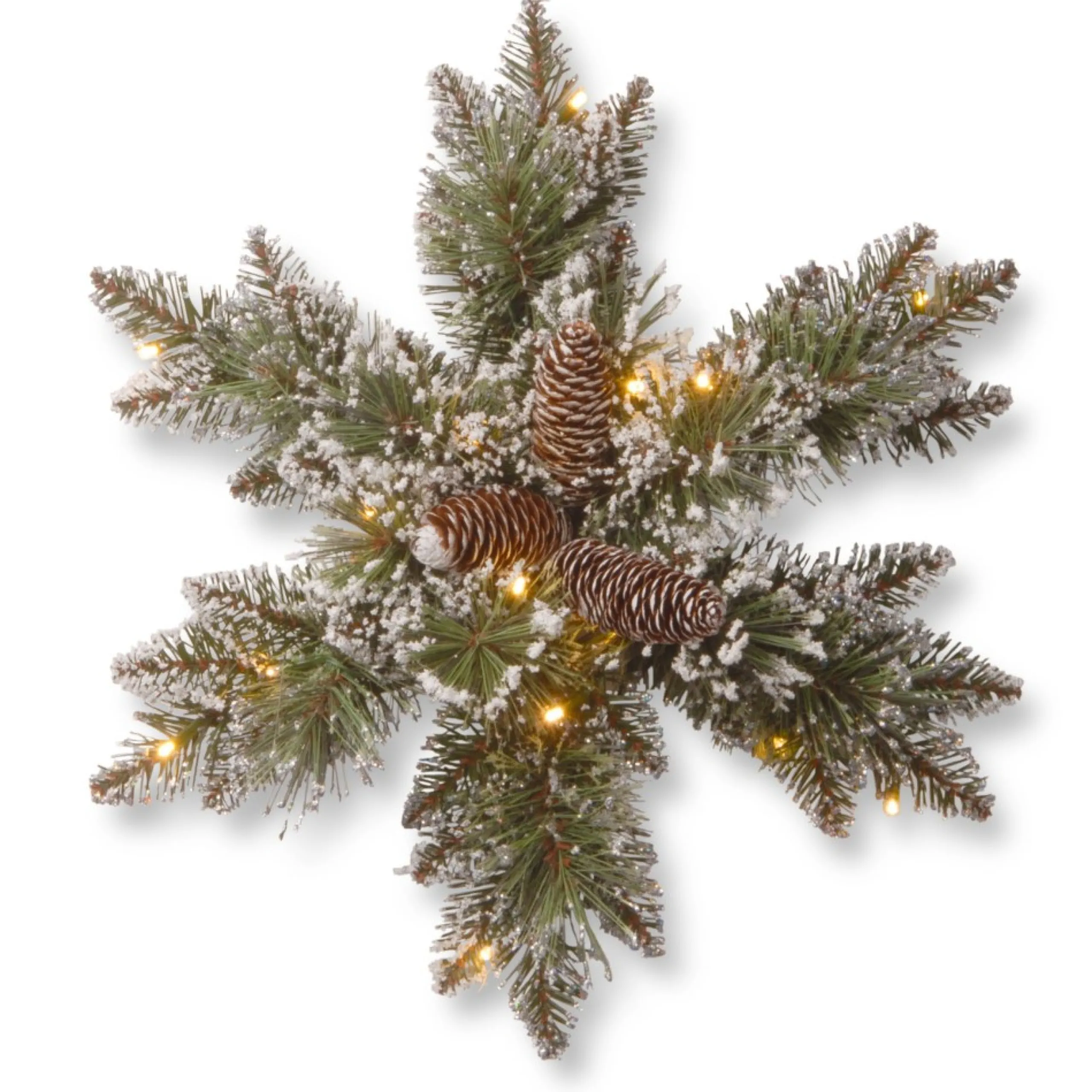 Pre-Lit Wreaths*National Tree Company 18" Pre-Lit Pine Snowflake Artificial Christmas Wreath, Warm White Led Lights