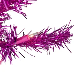 Northlight Pink Trees>6' Pre-Lit Pink Artificial Tinsel Christmas Tree, Clear Lights