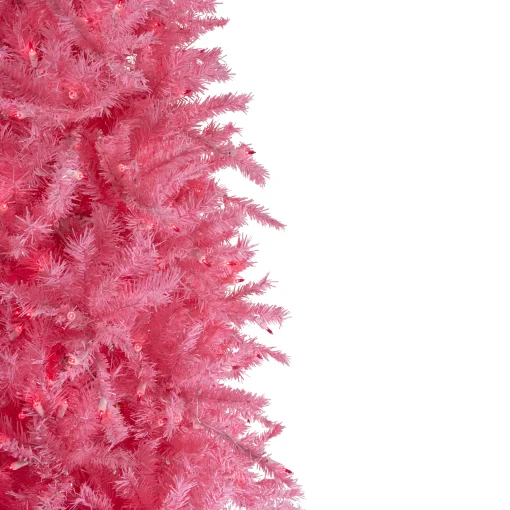 Northlight Pre-Lit Traditional Trees>7.5' Pre-Lit Pink Tinsel Slim Artificial Christmas Tree - Pink Lights