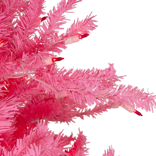 Northlight Pre-Lit Traditional Trees>7.5' Pre-Lit Pink Tinsel Slim Artificial Christmas Tree - Pink Lights