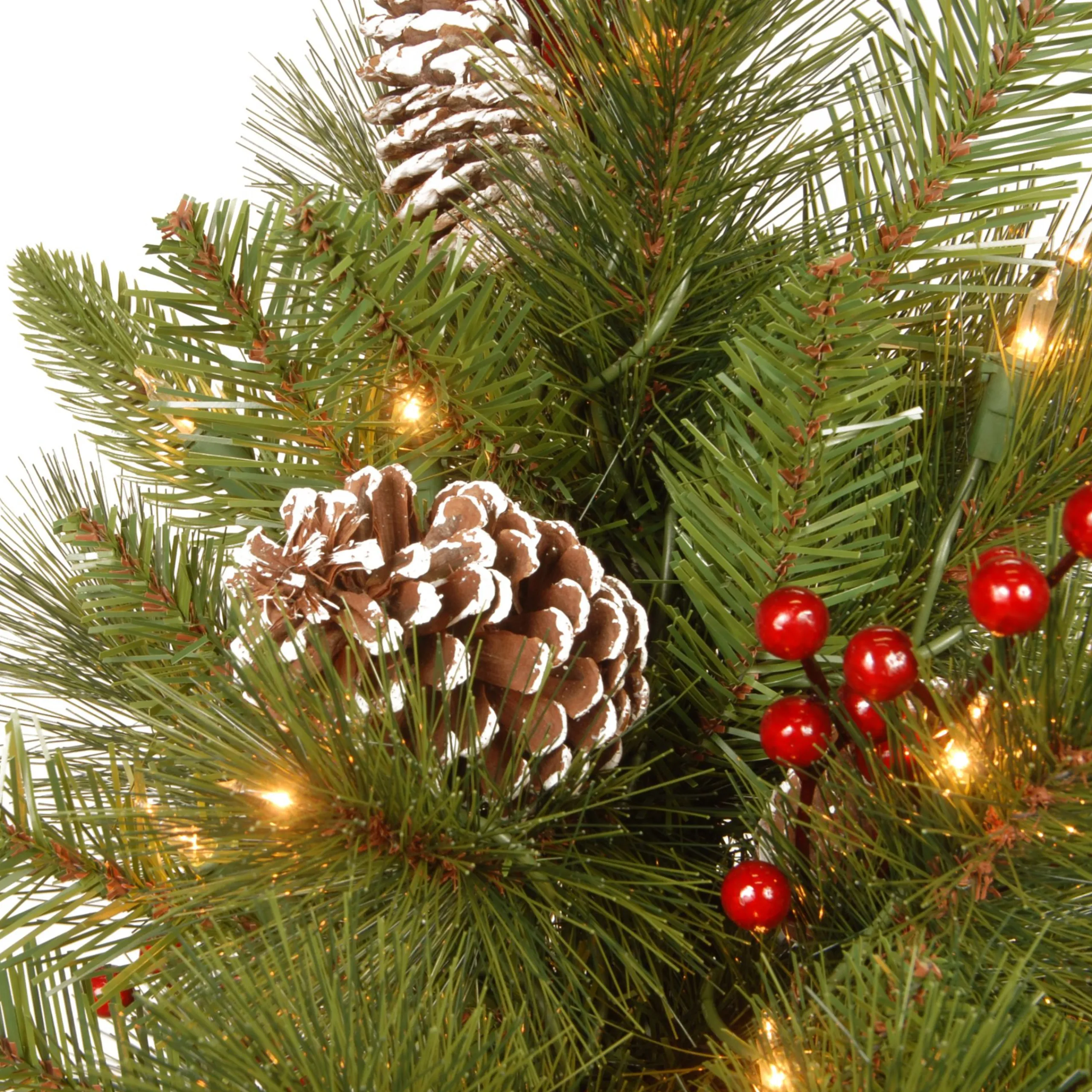 National Tree Company Potted Trees>4' Pre-Lit Potted Berry Entrance Christmas Tree, Clear Lights