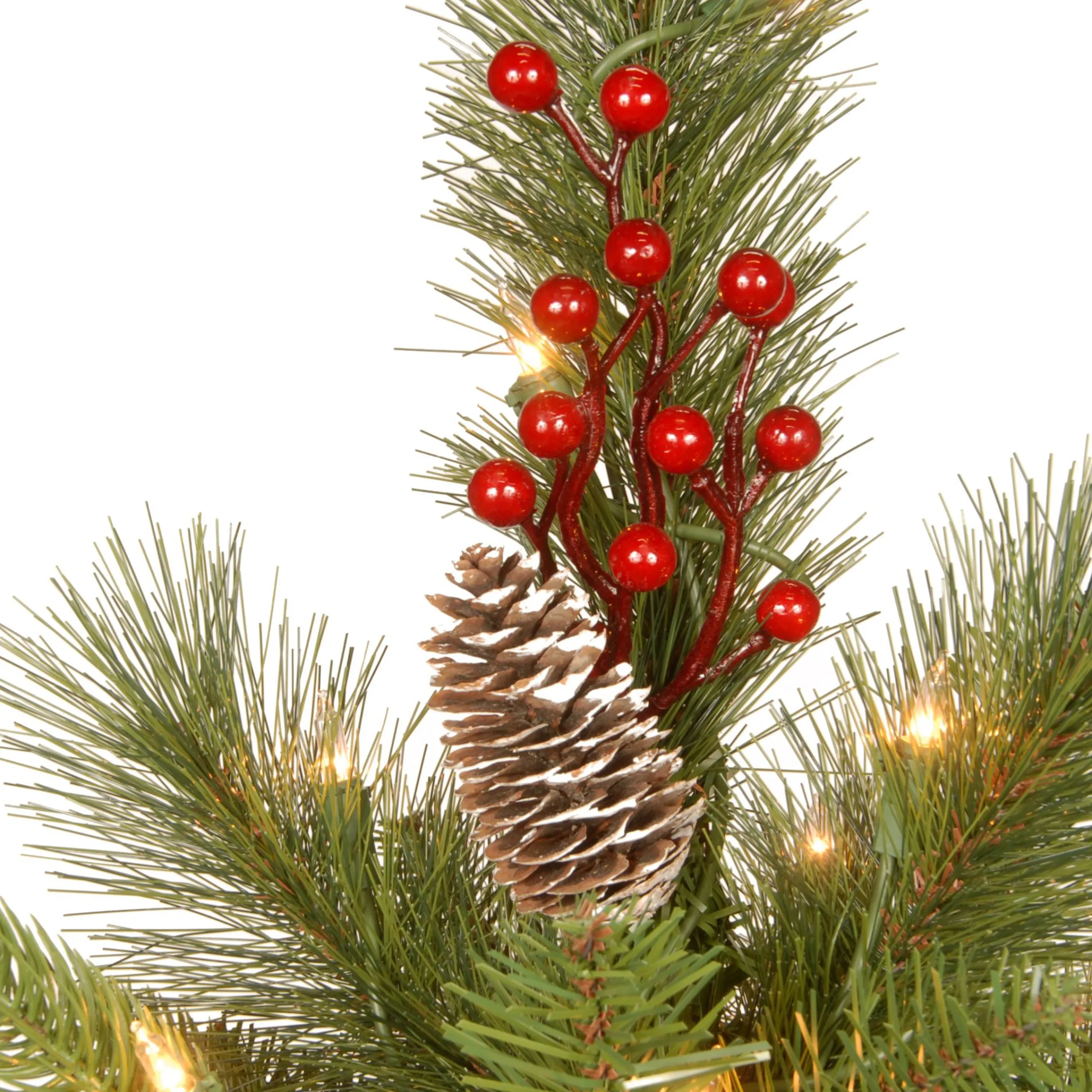 National Tree Company Potted Trees>4' Pre-Lit Potted Berry Entrance Christmas Tree, Clear Lights