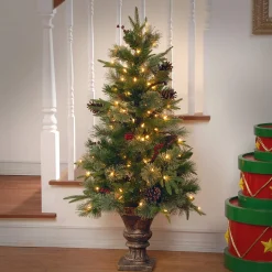 National Tree Company Potted Trees></noscript>4' Pre-Lit Potted Colonial Entrance Artificial Christmas Tree, Clear Lights