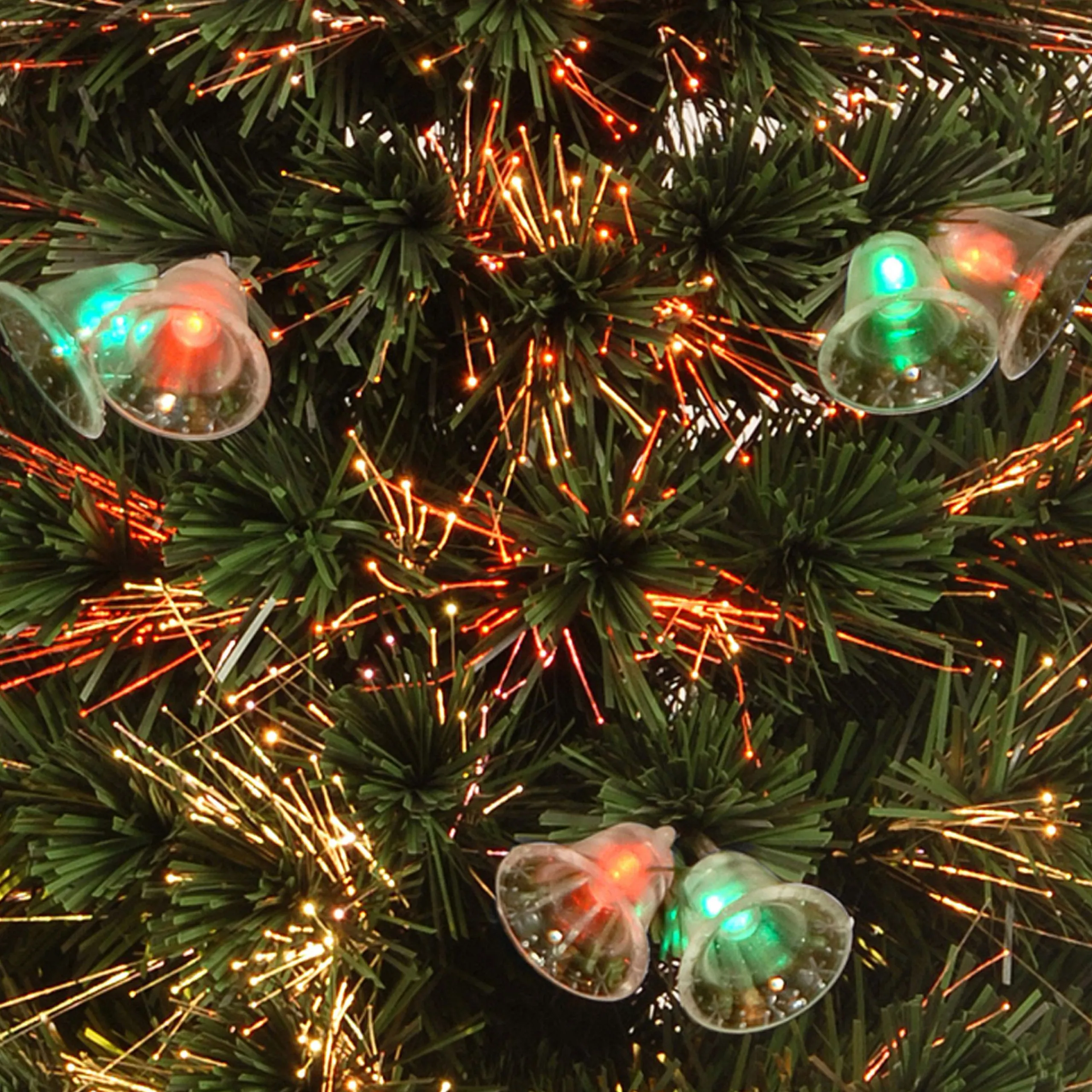 National Tree Company Potted Trees>3' Pre-Lit Potted Double Bell Artificial Christmas Tree, Fiber Optic Lights