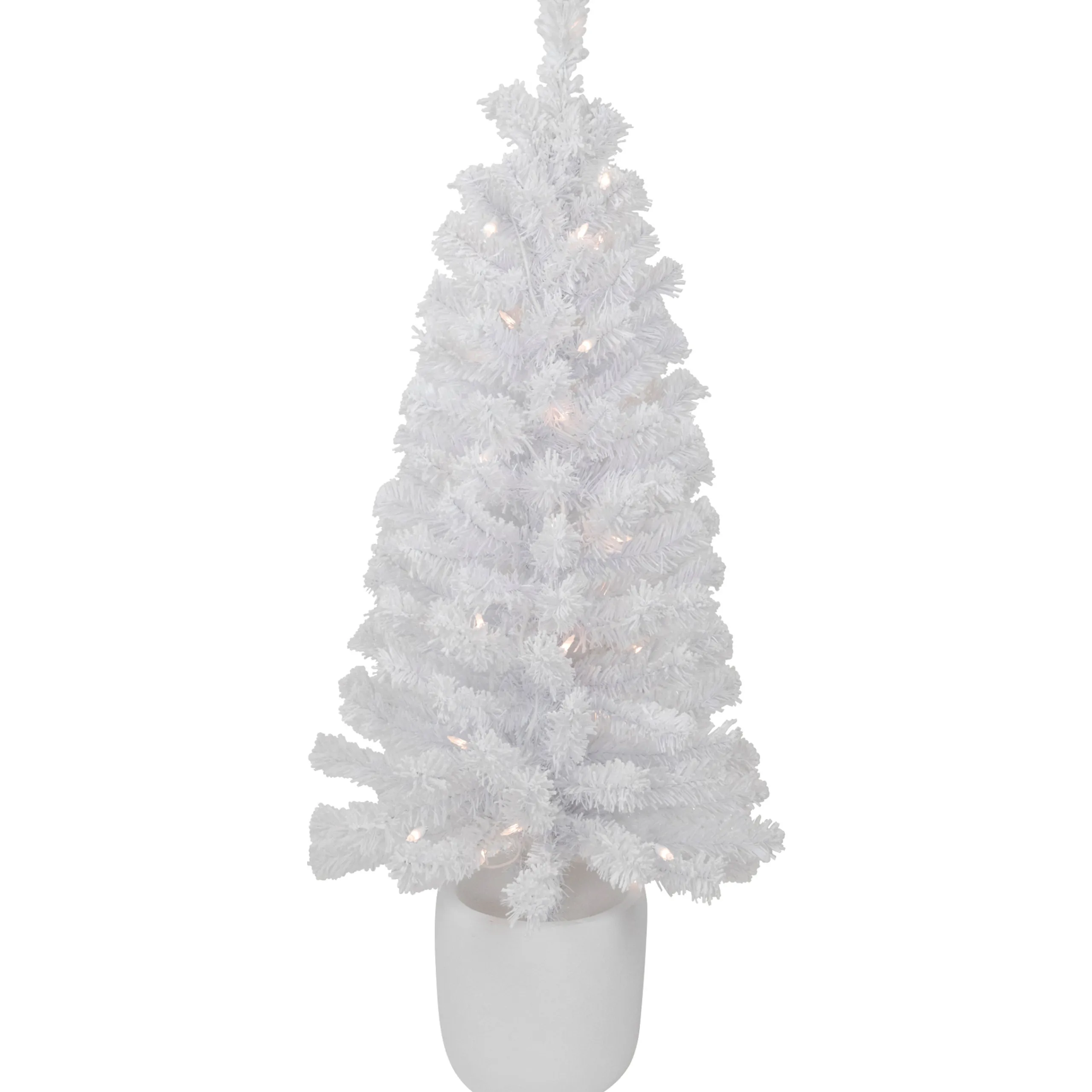 Northlight 3 And 3.5 Feet Tall>3.5' Pre-Lit Potted Flocked Winter Pine White Tinsel Artificial Christmas Tree, Clear Lights