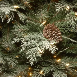 National Tree Company Potted Trees>4' Pre-Lit Potted Frosted Spruce Entrance Artificial Christmas Tree, Clear Lights
