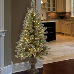 National Tree Company Potted Trees></noscript>5' Pre-Lit Potted Glittery Bristle Artificial Christmas Tree, Clear Lights