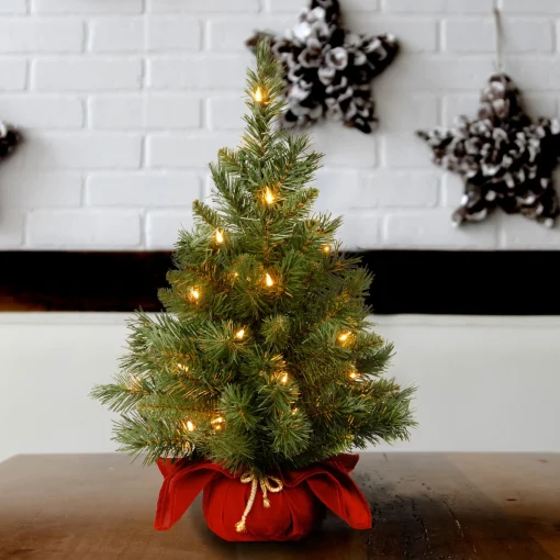 National Tree Company Potted Trees>2' Pre-Lit Potted Majestic Fir Tree Artificial Christmas Tree, White Lights