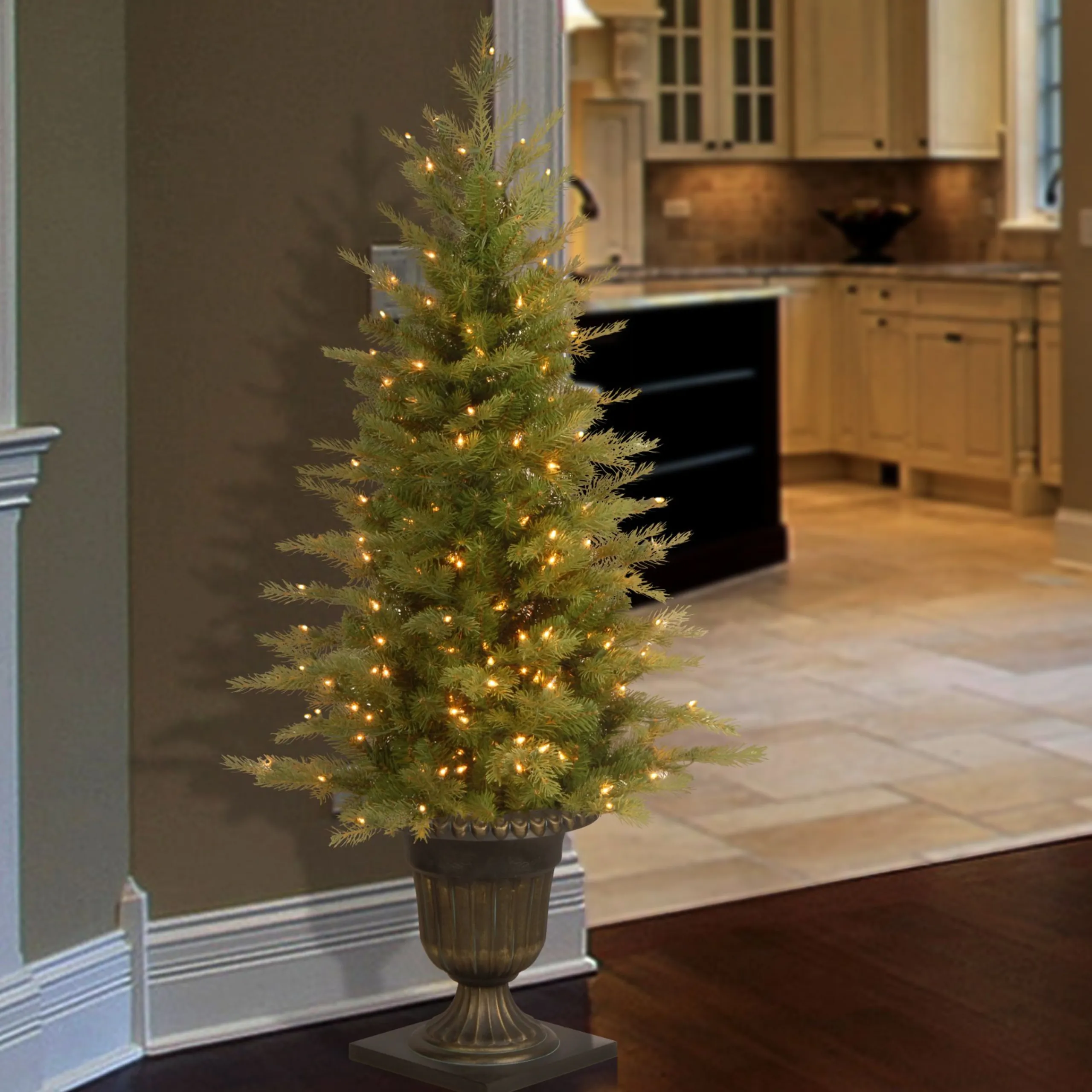 National Tree Company Potted Trees>4' Pre-Lit Potted Nordic Spruce Entrance Artificial Christmas Tree, Clear Lights