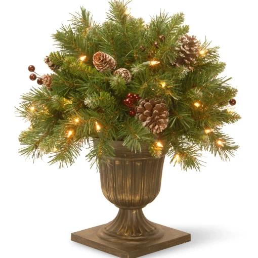 National Tree Company Potted Trees>1.5' Pre-Lit Potted Pinecone And Berry Artificial Christmas Tree, Clear Lights