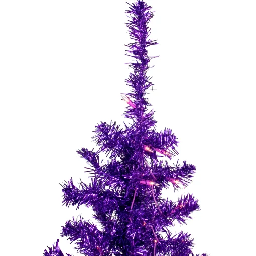 Northlight Purple Trees>6' Pre-Lit Purple Artificial Tinsel Christmas Tree, Clear Lights