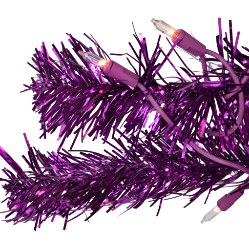 Northlight 4 And 4.5 Feet Tall>4' Pre-Lit Purple Tinsel Artificial Christmas Tree- Clear Lights, Purple Wire