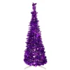 Northlight Pop Up Trees>4' Pre-Lit Purple Tinsel Pop-Up Artificial Christmas Tree, Clear Lights