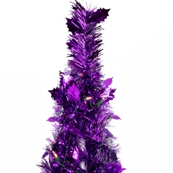 Northlight Pop Up Trees></noscript>4' Pre-Lit Purple Tinsel Pop-Up Artificial Christmas Tree, Clear Lights