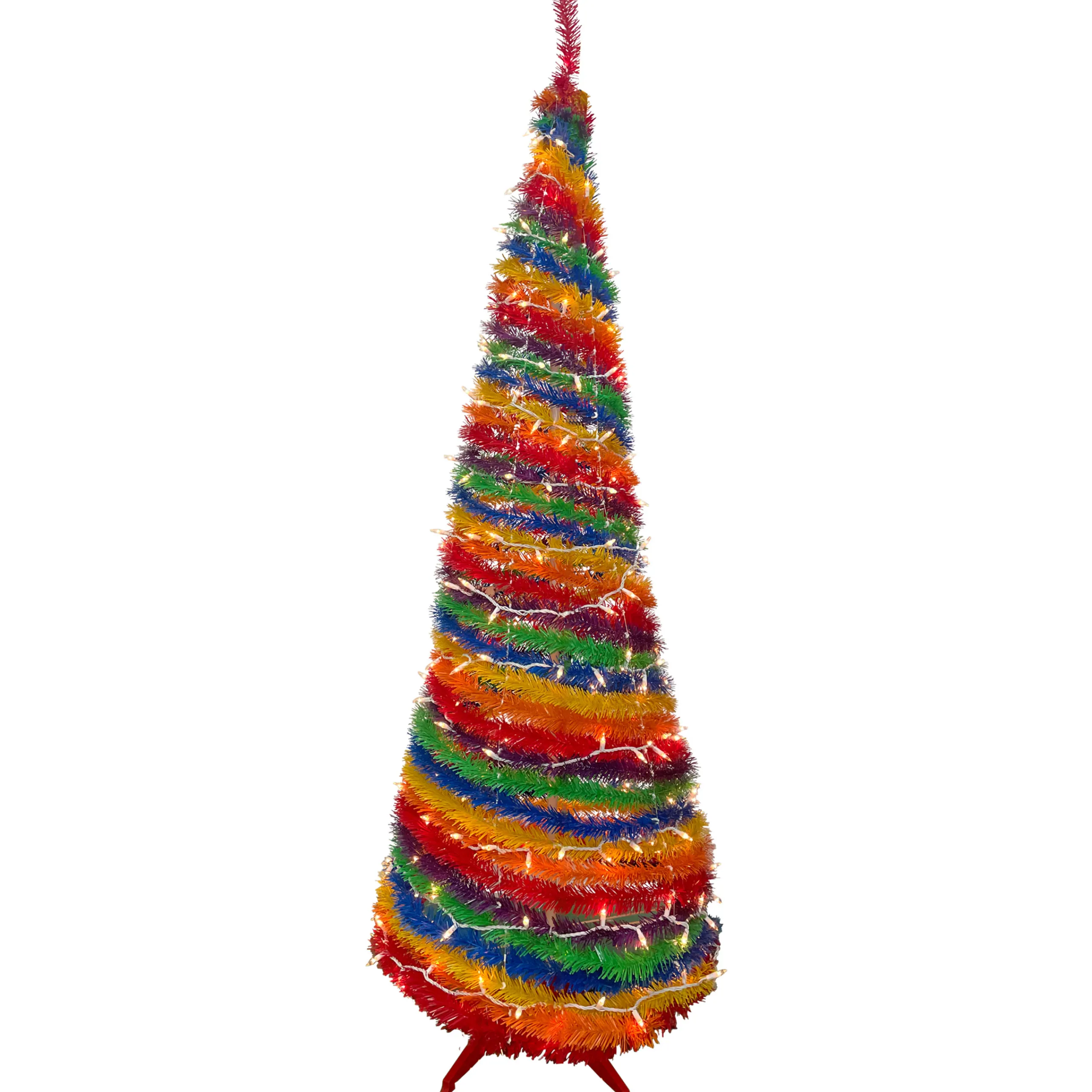 Northlight Pop Up Trees>6' Pre-Lit Rainbow Tinsel Pop-Up Artificial Christmas Tree, Clear Lights