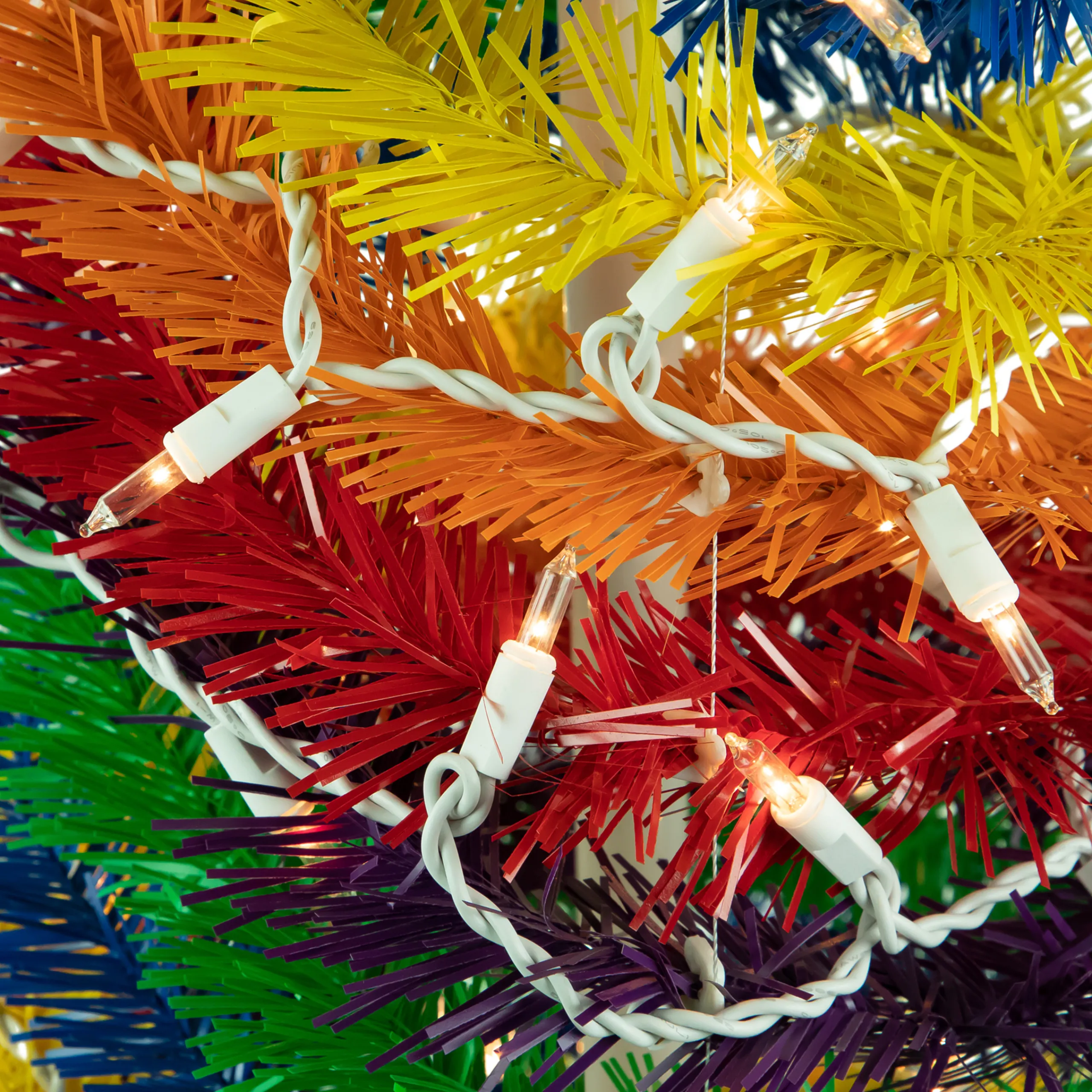 Northlight Pop Up Trees>6' Pre-Lit Rainbow Tinsel Pop-Up Artificial Christmas Tree, Clear Lights