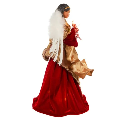 Angel Tree Toppers*KSA 16" Pre-Lit Red And Gold African American Angel Christmas Tree Topper