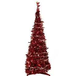 Northlight 6 And 6.5 Feet Tall>6' Pre-Lit Red Tinsel Pop-Up Artificial Christmas Tree - Clear Lights