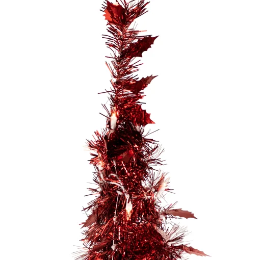 Northlight 6 And 6.5 Feet Tall>6' Pre-Lit Red Tinsel Pop-Up Artificial Christmas Tree - Clear Lights