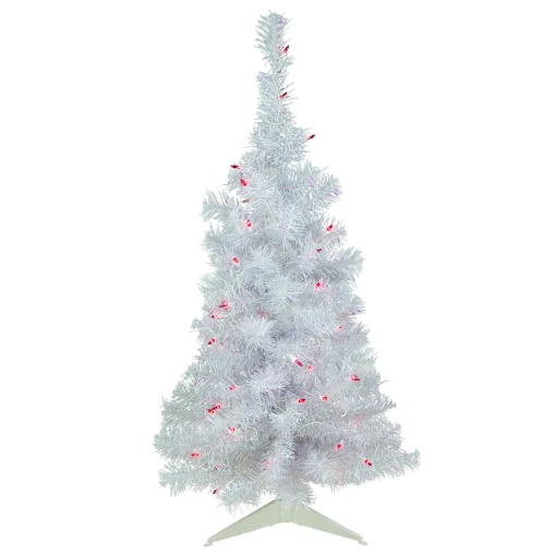 Northlight 3 And 3.5 Feet Tall>3' Pre-Lit Rockport White Pine Artificial Christmas Tree, Pink Lights