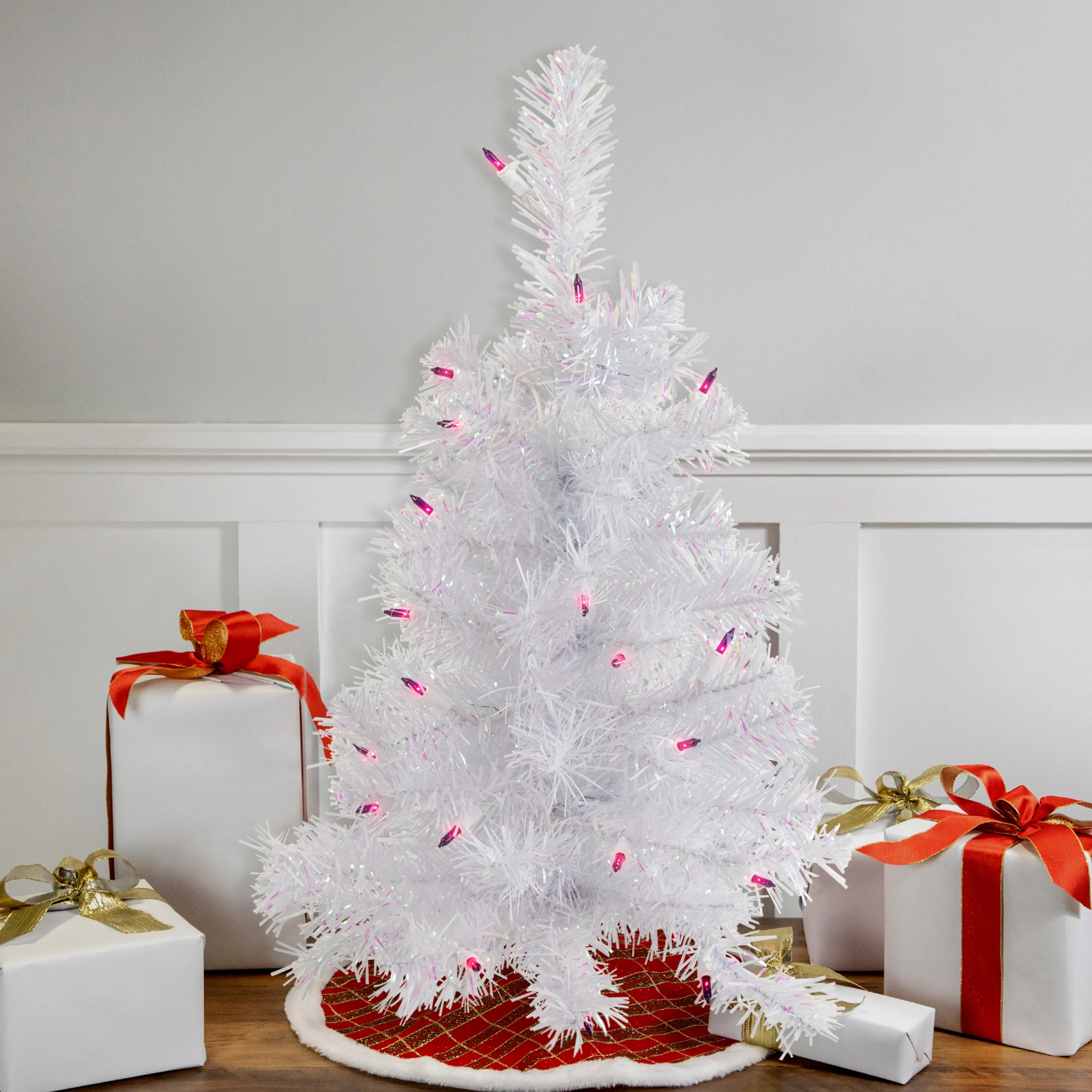 Northlight 2.5 Feet Tall And Smaller>2' Pre-Lit Rockport White Pine Artificial Christmas Tree, Purple Lights