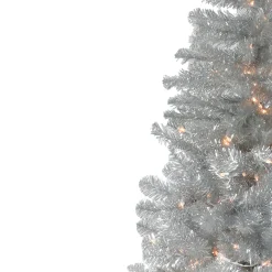 Northlight 4 And 4.5 Feet Tall></noscript>4.5' Pre-Lit Silver Metallic Tinsel Artificial Christmas Tree - Clear Lights