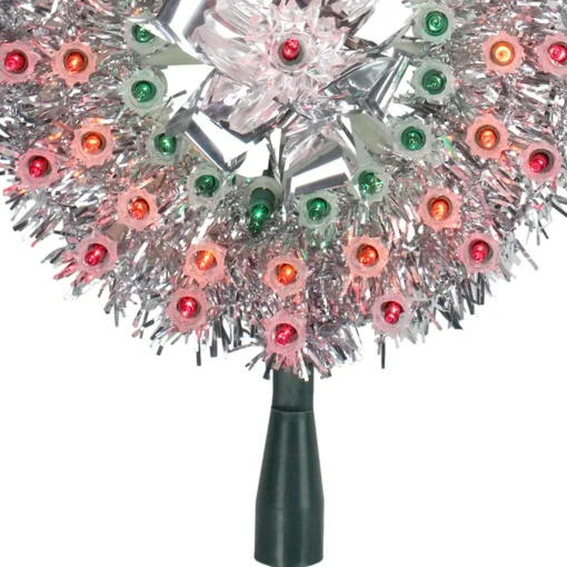 Star Tree Toppers*Northlight 8" Pre-Lit Silver Starburst Christmas Tree Topper - Multicolor Lights