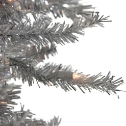 Northlight Pre-Lit Traditional Trees>7.5' Pre-Lit Silver Tinsel Pine Slim Artificial Christmas Tree - Clear Lights