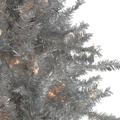 Northlight Pre-Lit Traditional Trees></noscript>7.5' Pre-Lit Silver Tinsel Pine Slim Artificial Christmas Tree - Clear Lights