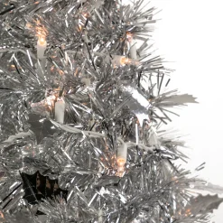 Northlight 6 And 6.5 Feet Tall></noscript>6' Pre-Lit Silver Tinsel Pop-Up Artificial Christmas Tree - Clear Lights
