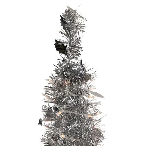 Northlight 6 And 6.5 Feet Tall>6' Pre-Lit Silver Tinsel Pop-Up Artificial Christmas Tree - Clear Lights