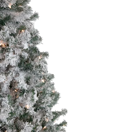 Northlight Pre-Lit Traditional Trees>6' Pre-Lit Slim Flocked Pine Artificial Christmas Tree, Clear Lights