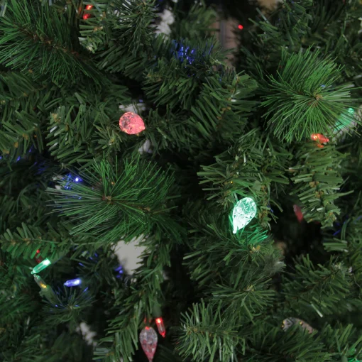 Northlight 7 And 7.5 Feet Tall>7' Pre-Lit Slim Mixed Long Needle Pine Artificial Christmas Tree - Multicolor Led Lights