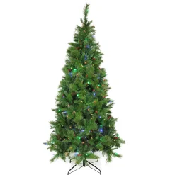 Northlight 7 And 7.5 Feet Tall>7' Pre-Lit Slim Mount Beacon Pine Artificial Christmas Tree - Multicolor Led Lights