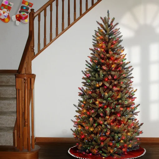National Tree Company 9 And 9.5 Feet Tall>9' Pre-Lit Slim Natural Fraser Fir Artificial Christmas Tree, Multicolor Lights