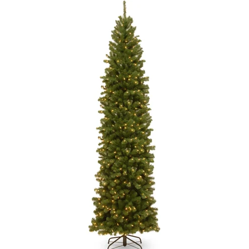 National Tree Company 9 And 9.5 Feet Tall>9' Pre-Lit Slim North Valley Spruce Artificial Christmas Tree, Clear Lights