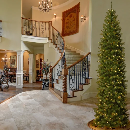 National Tree Company 9 And 9.5 Feet Tall>9' Pre-Lit Slim North Valley Spruce Artificial Christmas Tree, Clear Lights