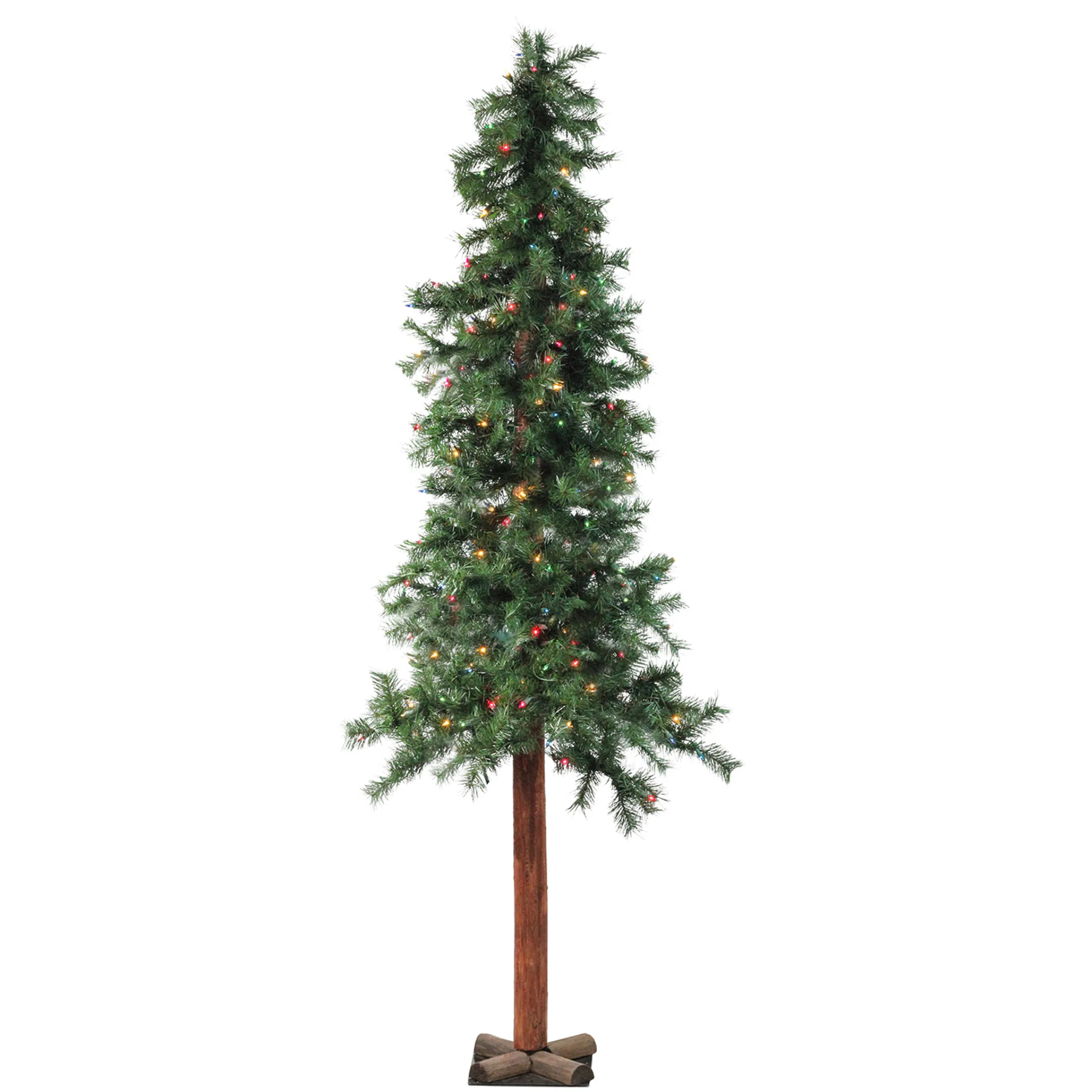 Allstate 7 And 7.5 Feet Tall>7' Pre-Lit Slim Traditional Woodland Alpine Artificial Christmas Tree - Multicolor Lights