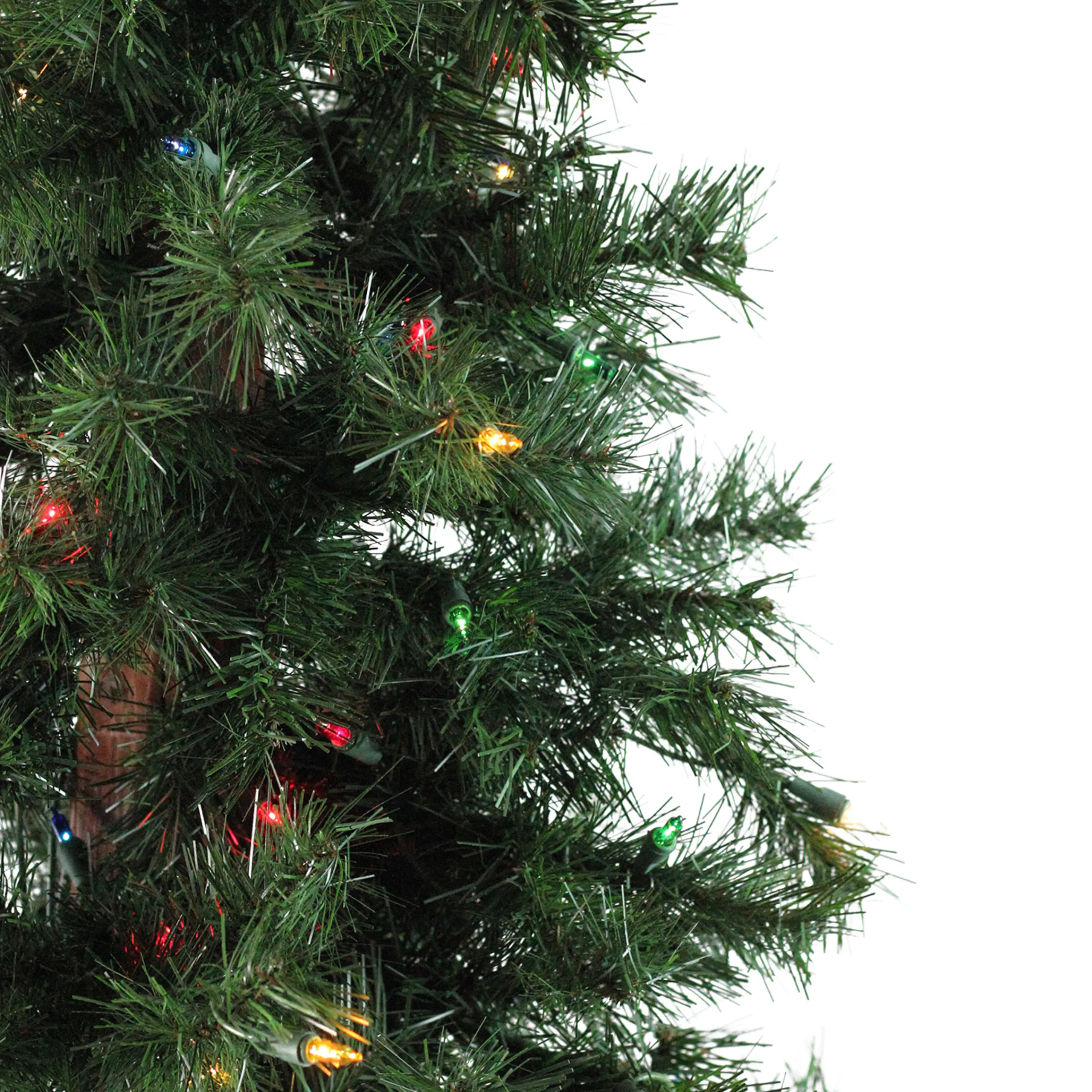 Allstate 7 And 7.5 Feet Tall>7' Pre-Lit Slim Traditional Woodland Alpine Artificial Christmas Tree - Multicolor Lights