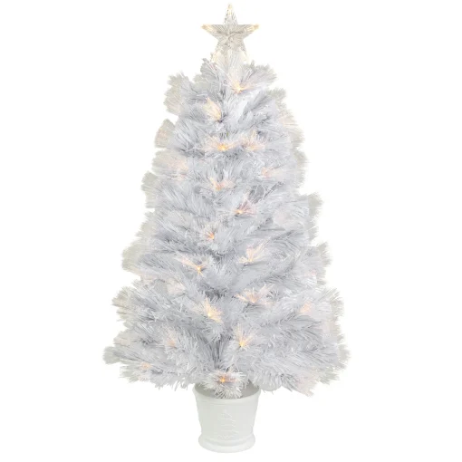 Northlight Fiber Optic Trees>3' Pre-Lit White Fiber Optic Artificial Christmas Tree, Warm White Lights