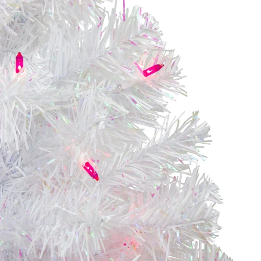 Northlight 2.5 Feet Tall And Smaller>2' Pre-Lit White Iridescent Pine Artificial Christmas Tree - Pink Lights