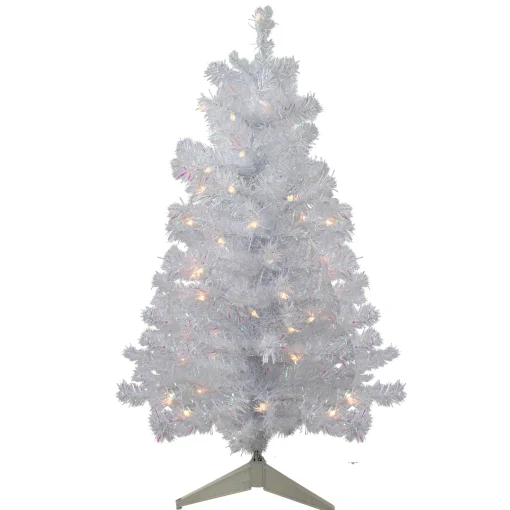 Northlight 3 And 3.5 Feet Tall>3' Pre-Lit White Iridescent Pine Artificial Christmas Tree - Clear Lights