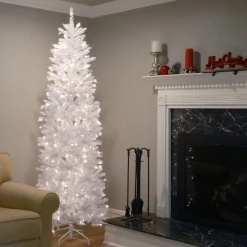 National Tree Company 9 And 9.5 Feet Tall>9' Pre-Lit White Pencil Kingswood Fir Artificial Christmas Tree, Clear Lights