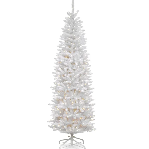 National Tree Company White Trees>6.5' Pre-Lit White Pencil Kingswood Fir Artificial Christmas Tree, Clear Lights