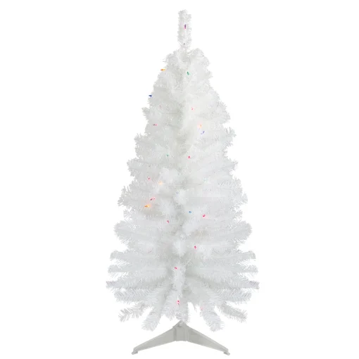Northlight 4 And 4.5 Feet Tall>4' Pre-Lit White Pine Slim Artificial Christmas Tree - Multi Lights