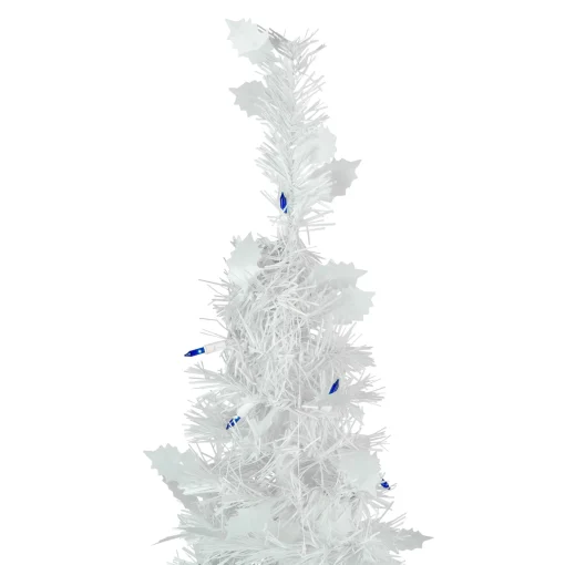 Northlight Pop Up Trees>4' Pre-Lit White Tinsel Pop-Up Artificial Christmas Tree, Blue Lights