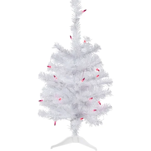 Northlight 2.5 Feet Tall And Smaller>2' Pre-Lit Woodbury White Pine Slim Artificial Christmas Tree, Pink Lights