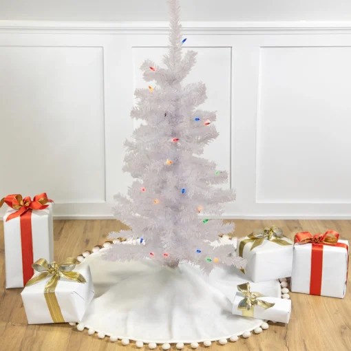Northlight 3 And 3.5 Feet Tall>3' Pre-Lit Woodbury White Pine Slim Artificial Christmas Tree, Multi Lights